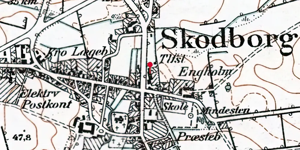 Historisk kort over Skodborg Amtsbanegård