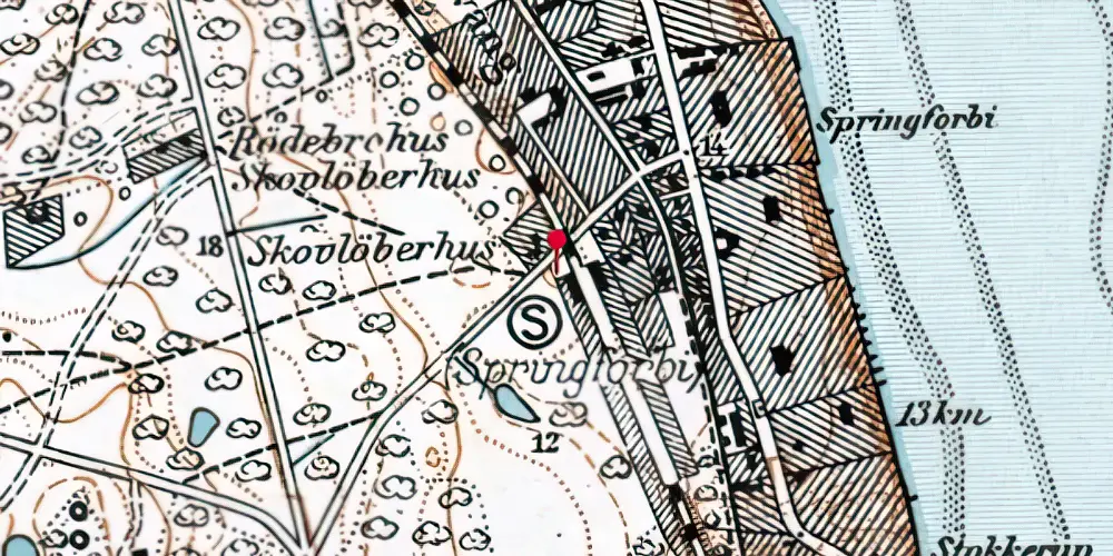 Historisk kort over Springforbi Billetsalgssted Historisk kort over Springforbi Billetsalgssted