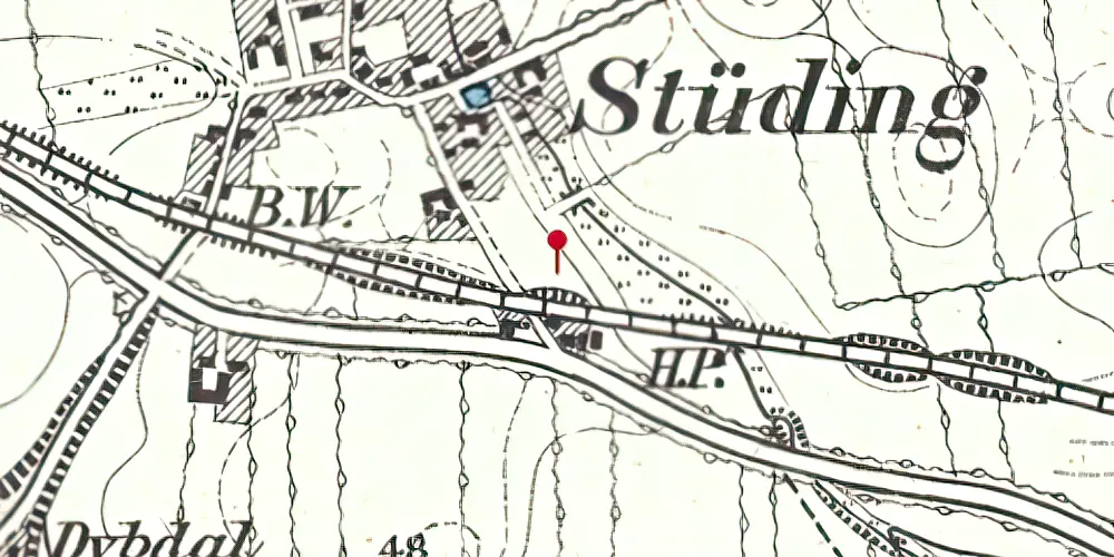 Historisk kort over Styding Trinbræt Historisk kort over Styding Trinbræt