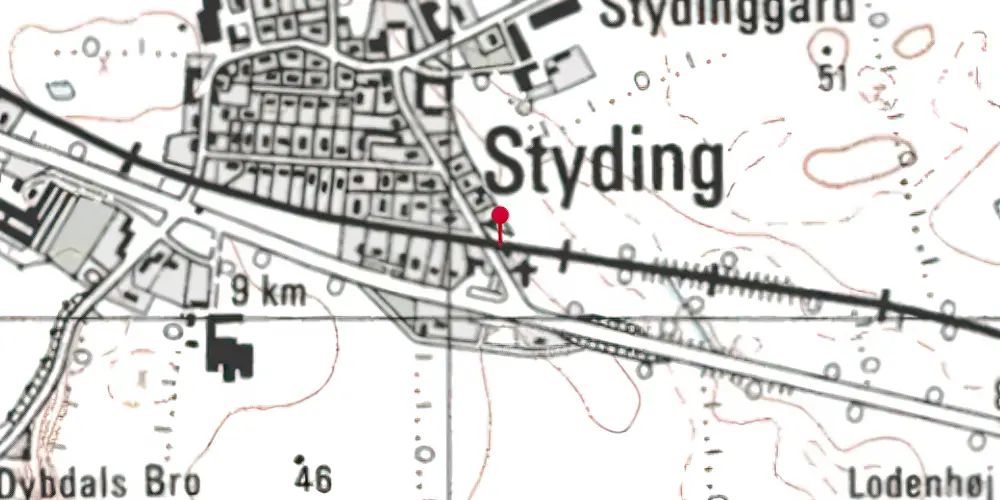 Historisk kort over Styding Trinbræt Historisk kort over Styding Trinbræt