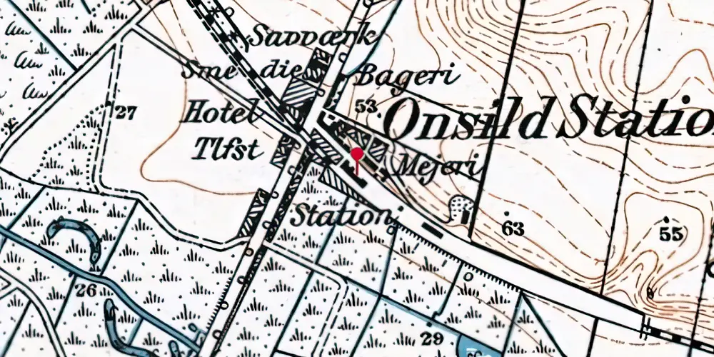 Historisk kort over Onsild Station Historisk kort over Onsild Station
