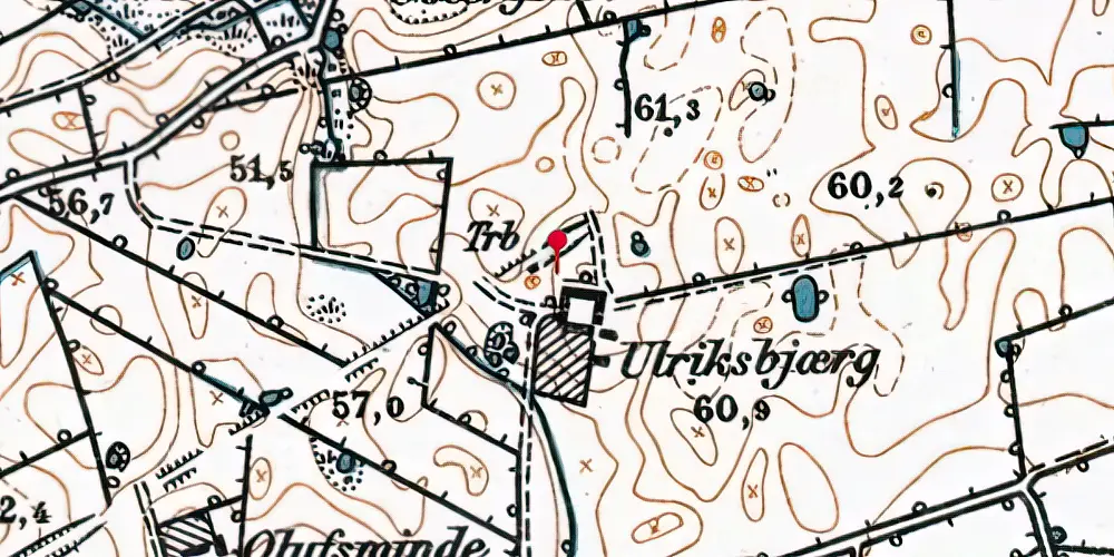 Historisk kort over Ulriksbjerg Holdeplads med sidespor Historisk kort over Ulriksbjerg Holdeplads med sidespor