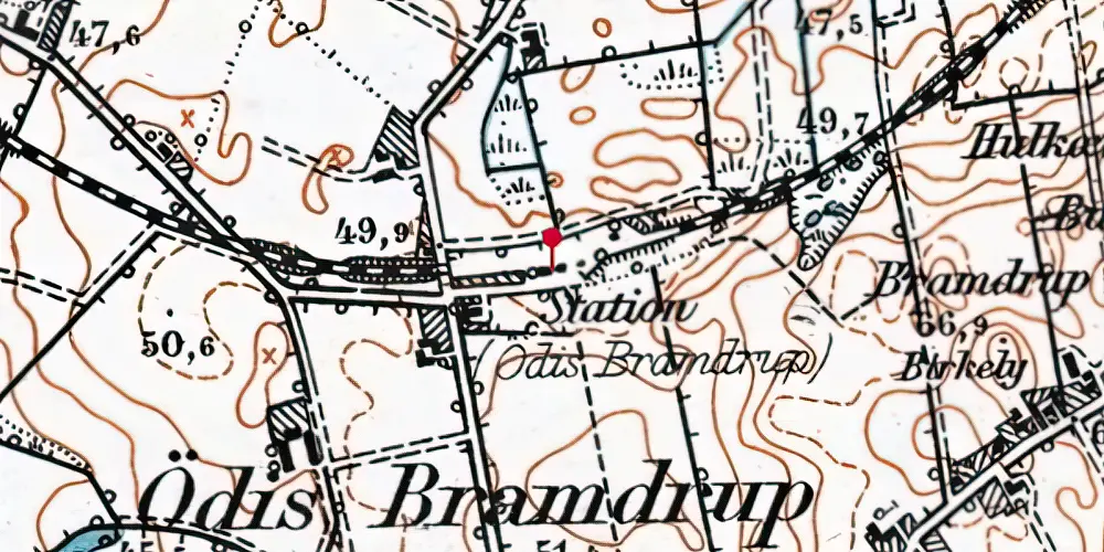 Historisk kort over Ødis-Bramdrup Station Historisk kort over Ødis-Bramdrup Station