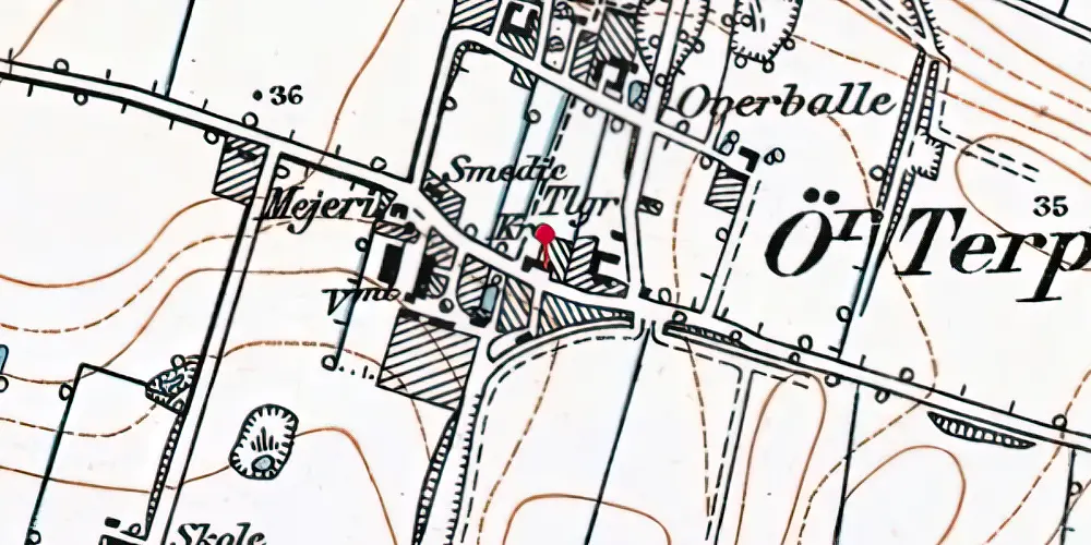 Historisk kort over Øster-Terp Stationskro Historisk kort over Øster-Terp Stationskro