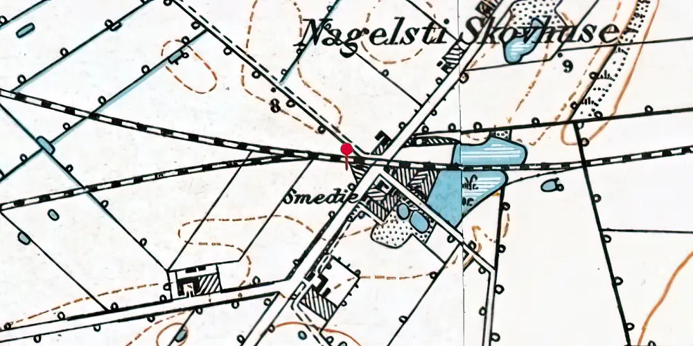 Historisk kort over Nagelsti Forgreningsstation Historisk kort over Nagelsti Forgreningsstation