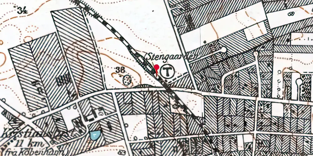 Historisk kort over Stengården S-togstrinbræt Historisk kort over Stengården S-togstrinbræt