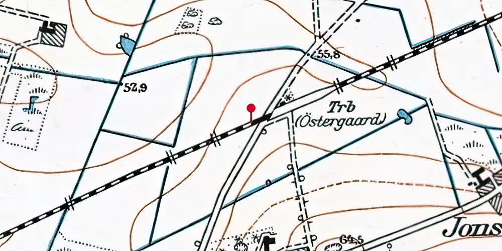 Historisk kort over Østergårde Holdeplads med sidespor