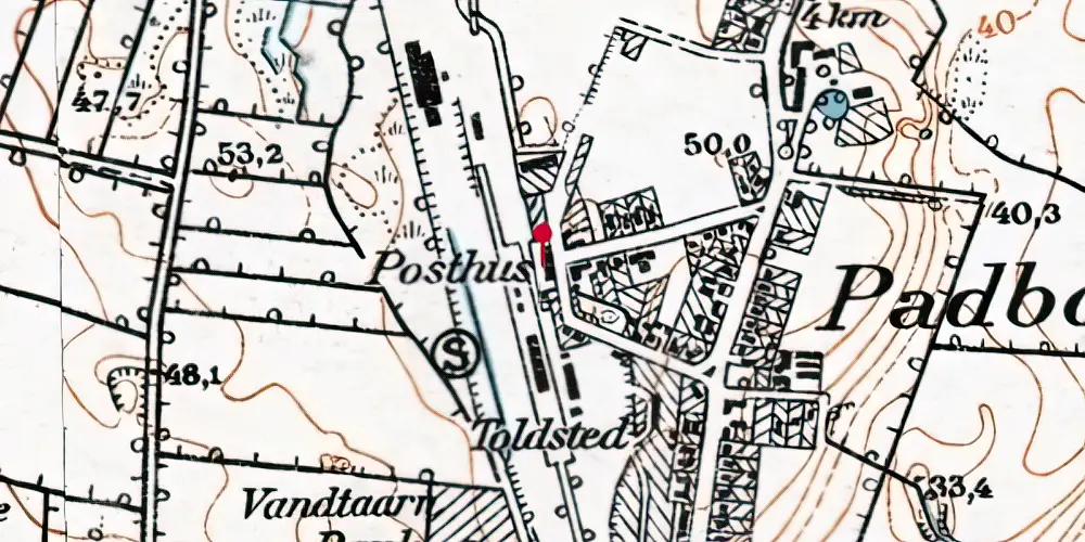 Historisk kort over Padborg Tørsbølbanen Station