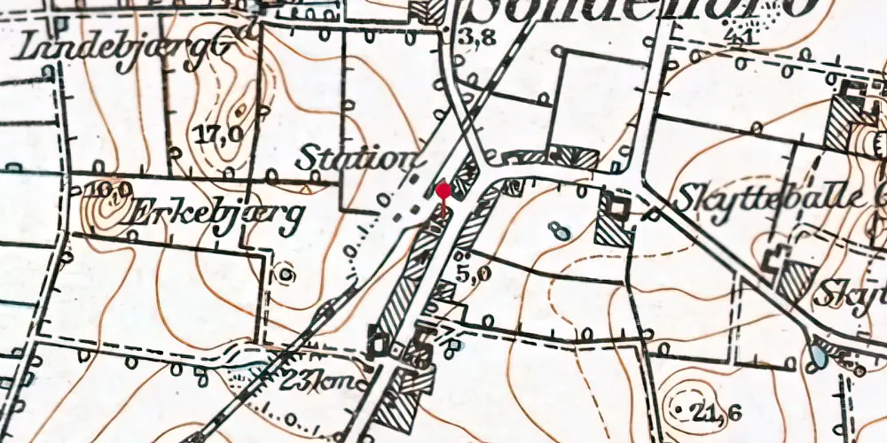 Historisk kort over Søndenbro Station Historisk kort over Søndenbro Station