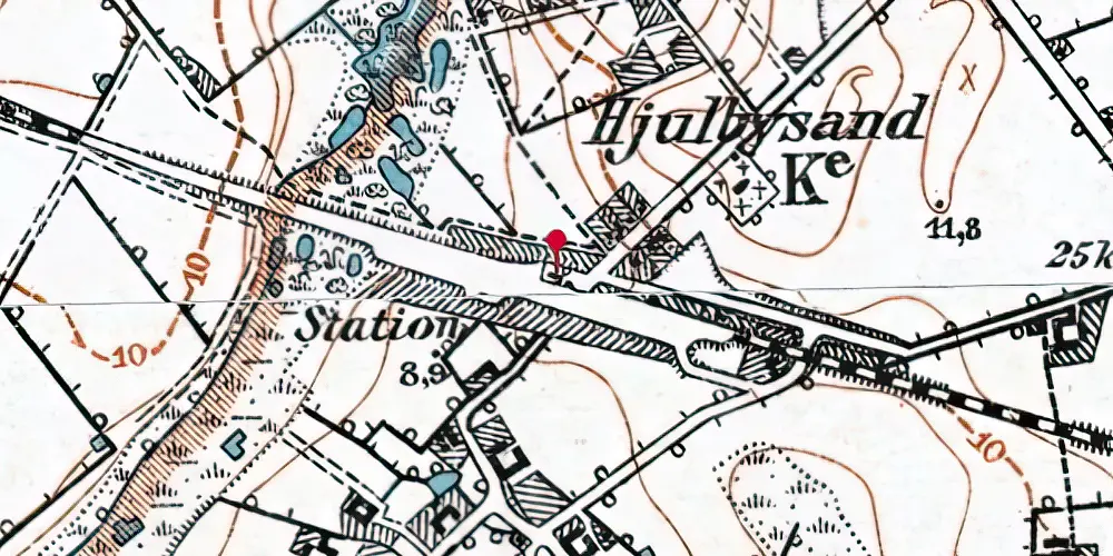 Historisk kort over Hjulby Station