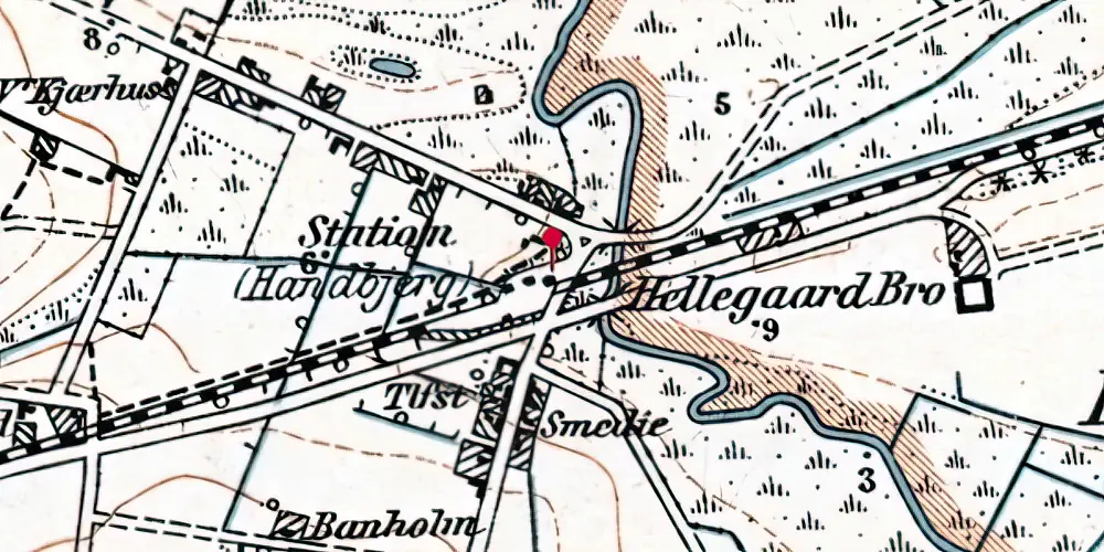 Historisk kort over Handbjerg Privat Billetsalgssted [1875-1883]