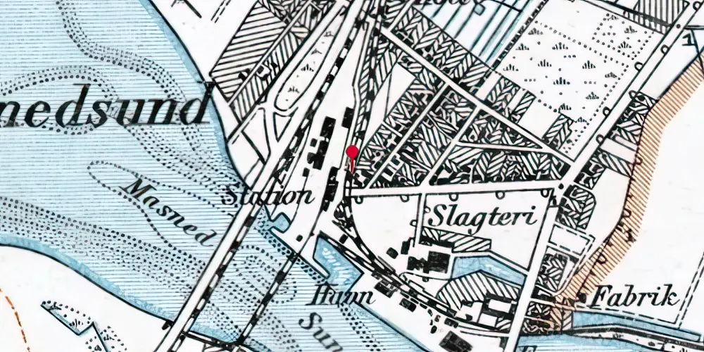 Historisk kort over Masnedsund Perronhal Historisk kort over Masnedsund Perronhal