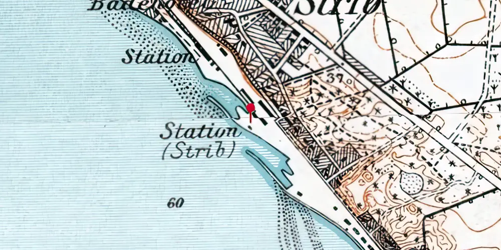 Historisk kort over Strib Færgestation Historisk kort over Strib Færgestation