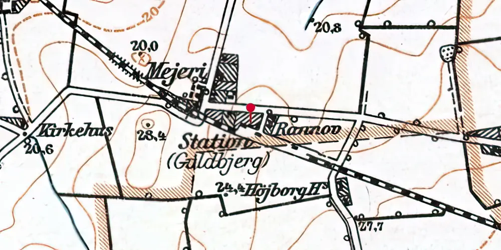 Historisk kort over Guldbjerg Station Historisk kort over Guldbjerg Station