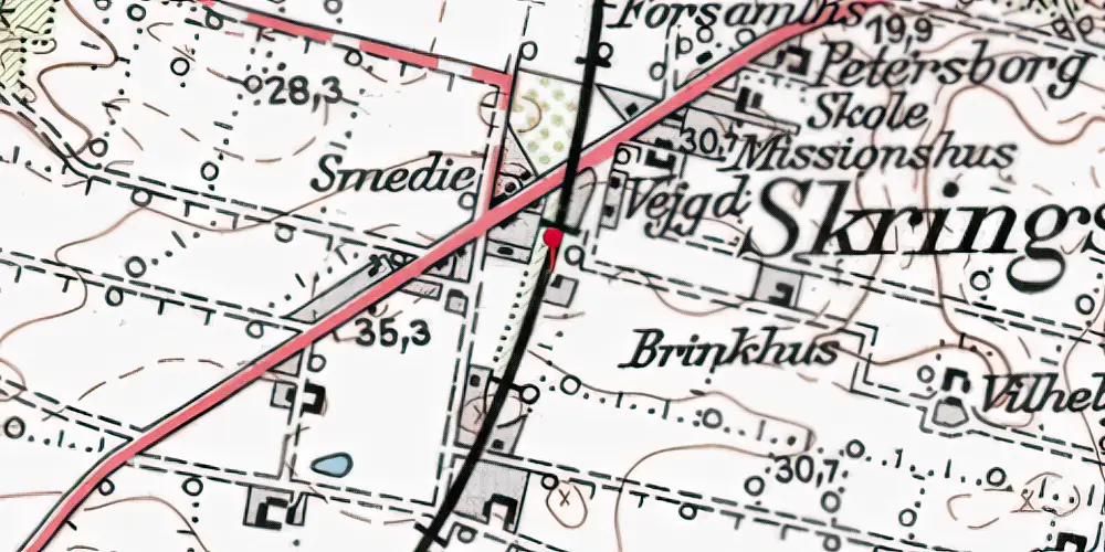 Historisk kort over Skringstrup Billetsalgssted