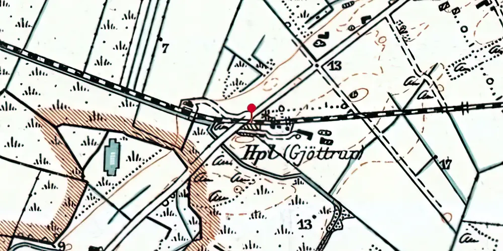 Historisk kort over Gøttrup Trinbræt Historisk kort over Gøttrup Trinbræt