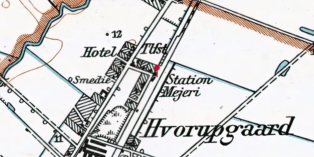 Historisk kort over Hvorupgård Holdeplads med sidespor Historisk kort over Hvorupgård Holdeplads med sidespor
