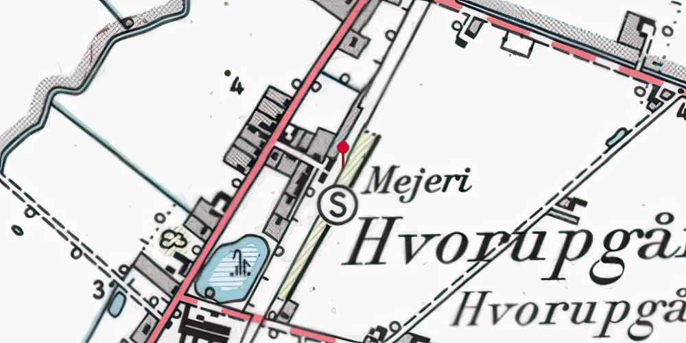 Historisk kort over Hvorupgård Holdeplads med sidespor Historisk kort over Hvorupgård Holdeplads med sidespor