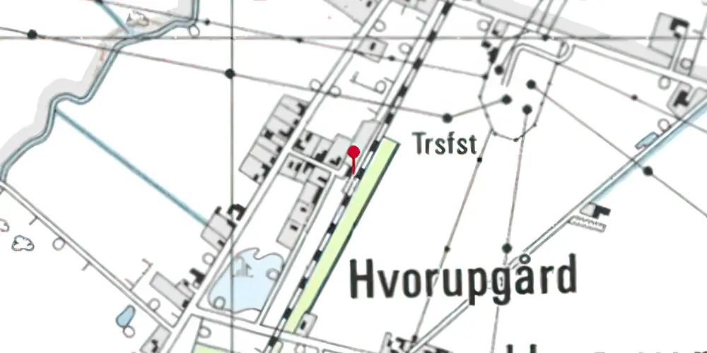 Historisk kort over Hvorupgård Holdeplads med sidespor Historisk kort over Hvorupgård Holdeplads med sidespor