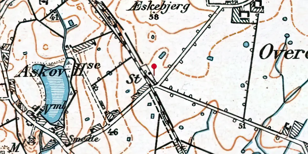 Historisk kort over Askov Huse Trinbræt med Sidespor Historisk kort over Askov Huse Trinbræt med Sidespor
