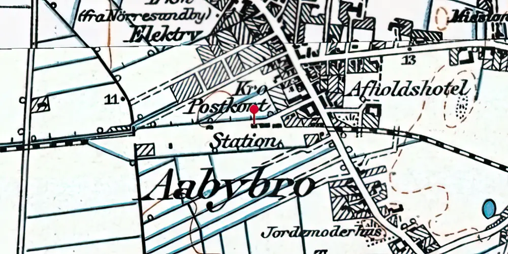 Historisk kort over Aabybro Station Historisk kort over Aabybro Station