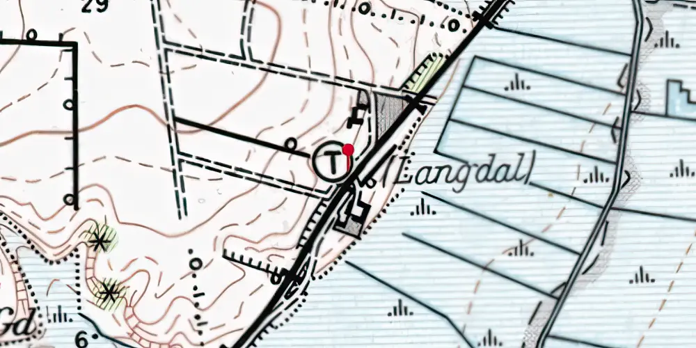 Historisk kort over Langdal Trinbræt Historisk kort over Langdal Trinbræt