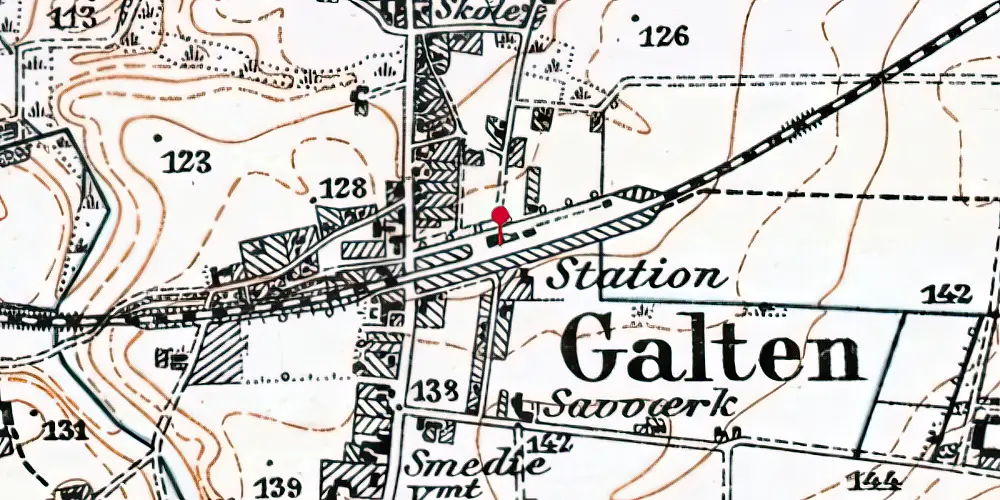 Historisk kort over Galten Station
