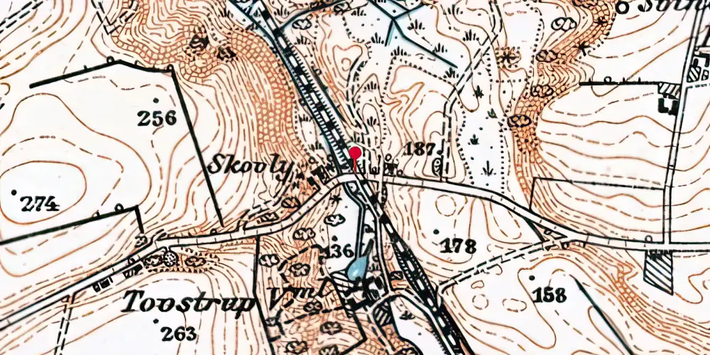Historisk kort over Toustrup Mølle Trinbræt Historisk kort over Toustrup Mølle Trinbræt