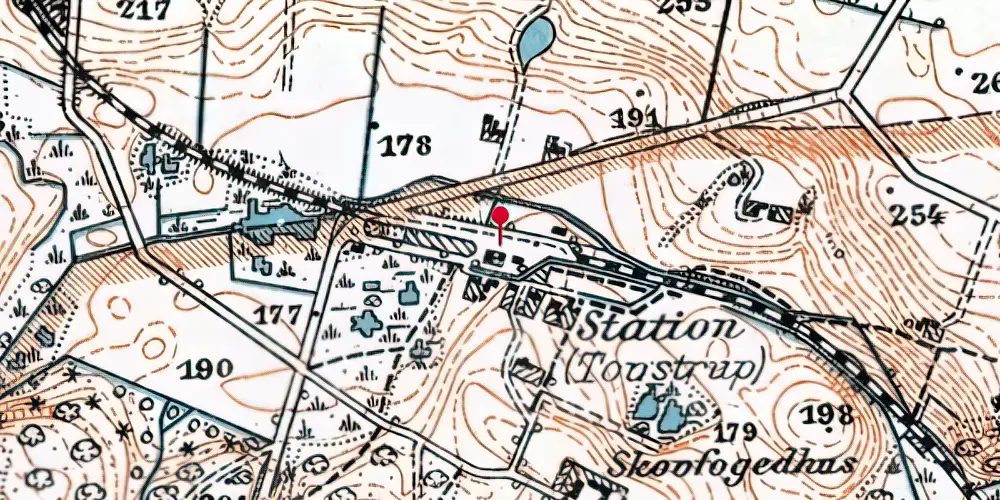 Historisk kort over Toustrup Station Historisk kort over Toustrup Station