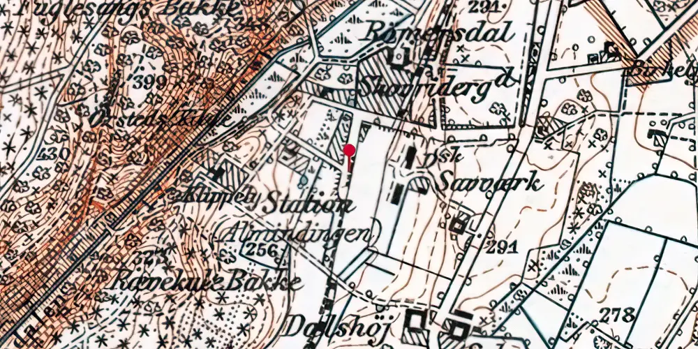 Historisk kort over Almindingen Station Historisk kort over Almindingen Station