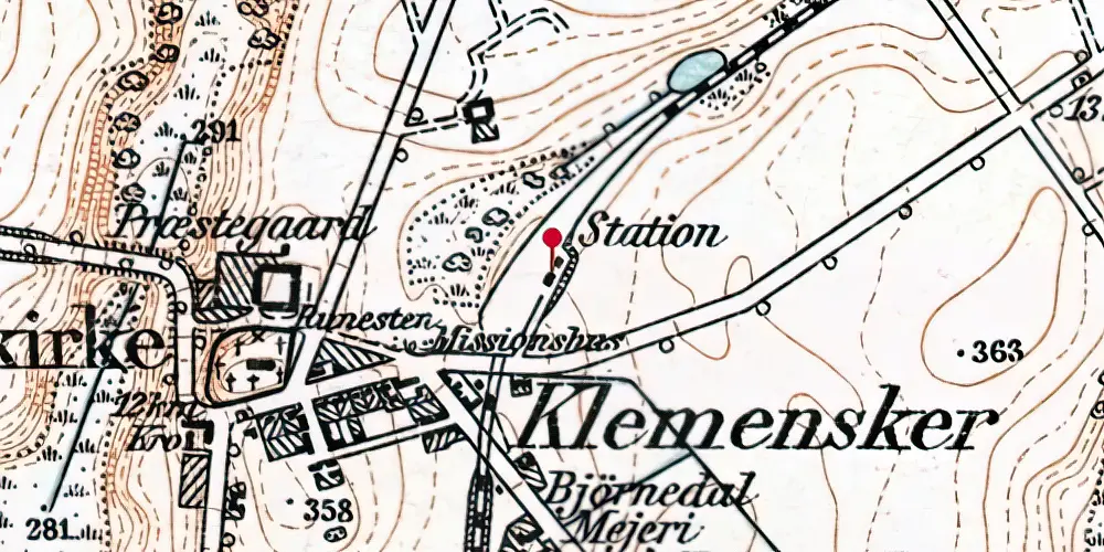 Historisk kort over Klemensker Station Historisk kort over Klemensker Station