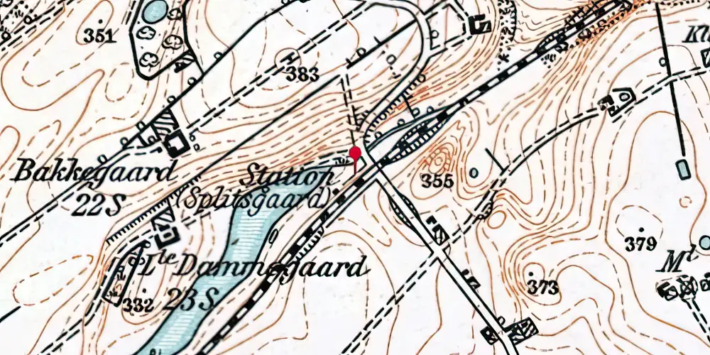 Historisk kort over Splidsgård Trinbræt med Sidespor Historisk kort over Splidsgård Trinbræt med Sidespor