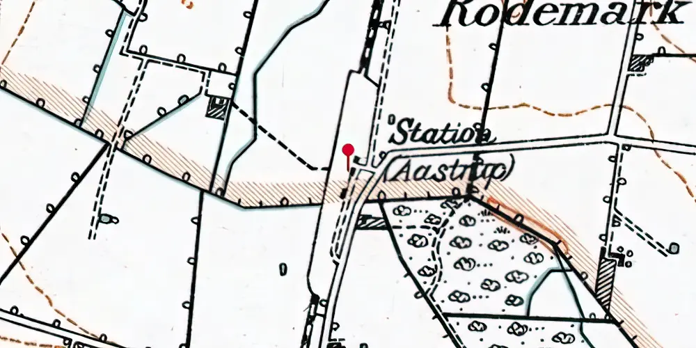 Historisk kort over Åstrup Billetsalgssted med Sidespor Historisk kort over Åstrup Billetsalgssted med Sidespor