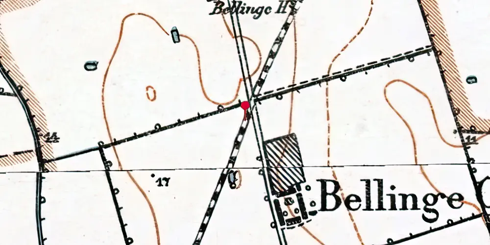 Historisk kort over Bellinge (Falster) Trinbræt med Sidespor Historisk kort over Bellinge (Falster) Trinbræt med Sidespor
