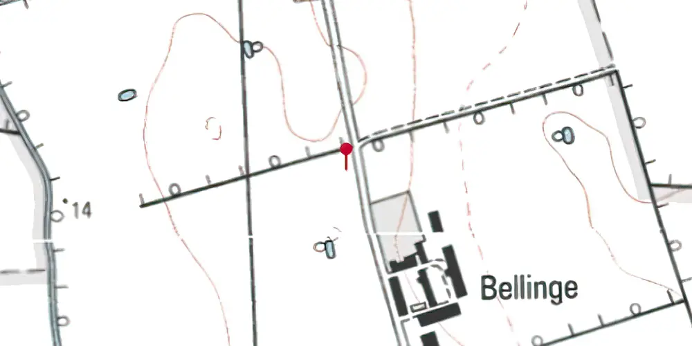 Historisk kort over Bellinge (Falster) Trinbræt med Sidespor Historisk kort over Bellinge (Falster) Trinbræt med Sidespor