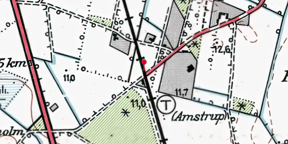 Historisk kort over Amstrup Trinbræt Historisk kort over Amstrup Trinbræt