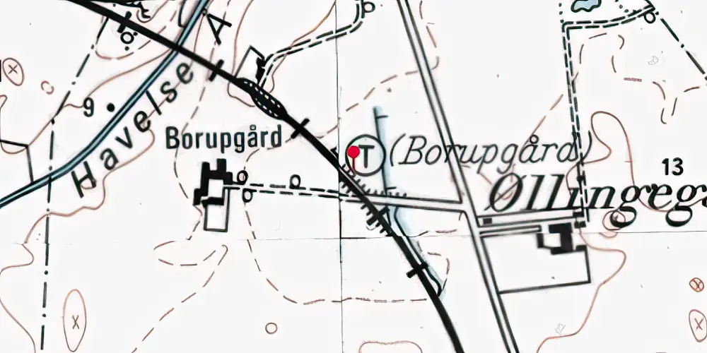 Historisk kort over Borupgård Trinbræt med Sidespor Historisk kort over Borupgård Trinbræt med Sidespor
