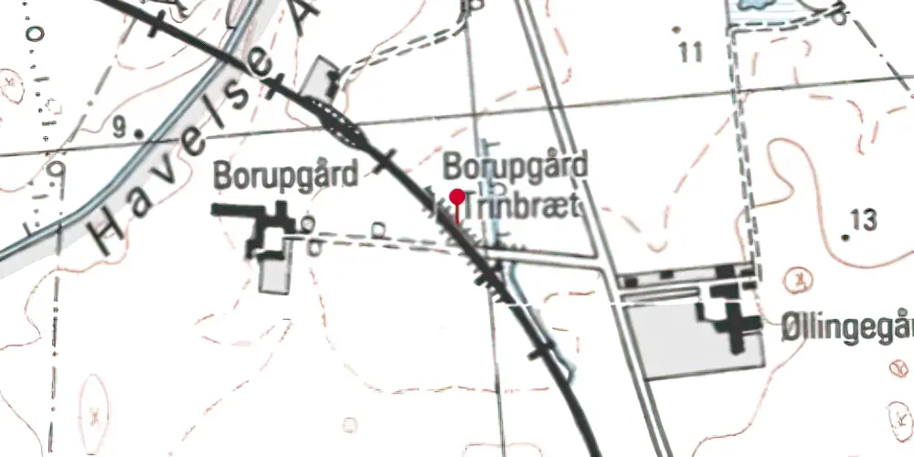 Historisk kort over Borupgård Trinbræt med Sidespor Historisk kort over Borupgård Trinbræt med Sidespor