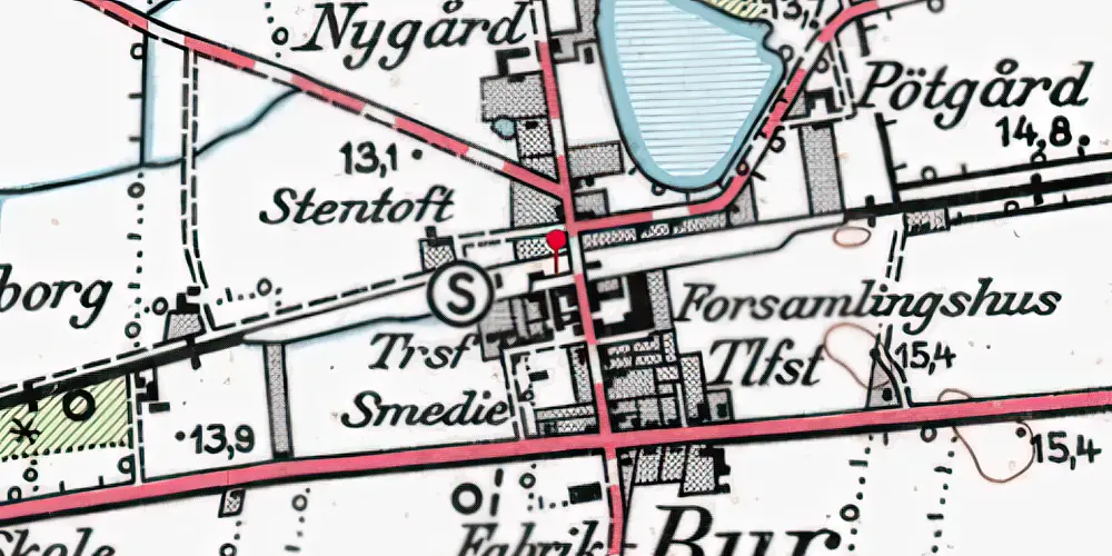 Historisk kort over Bur Trinbræt Historisk kort over Bur Trinbræt