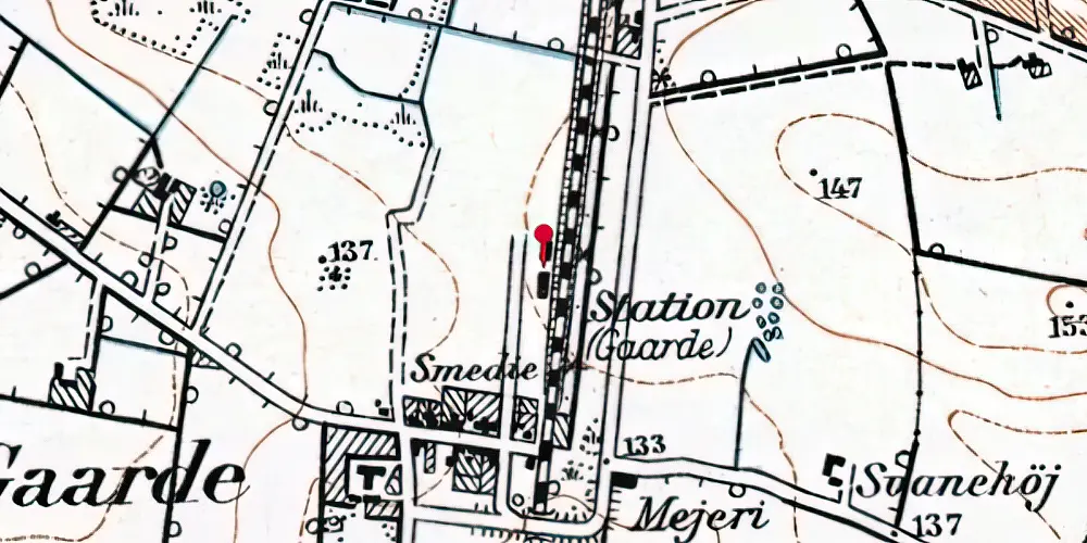 Historisk kort over Gårde Station [1920-1970]