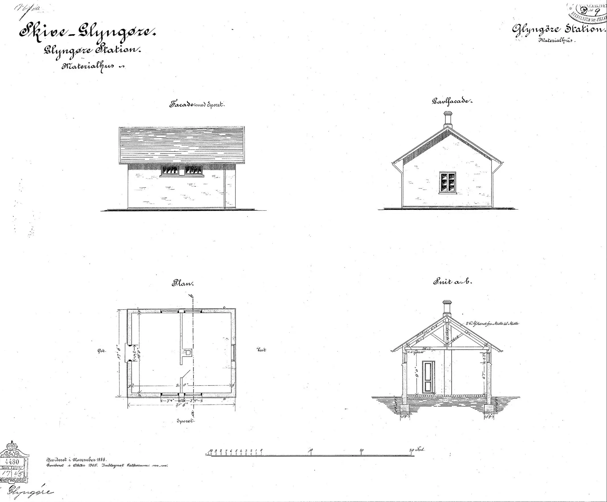 Tegning af Glyngøre Stations Materialhus. Tegning af Glyngøre Stations Materialhus.