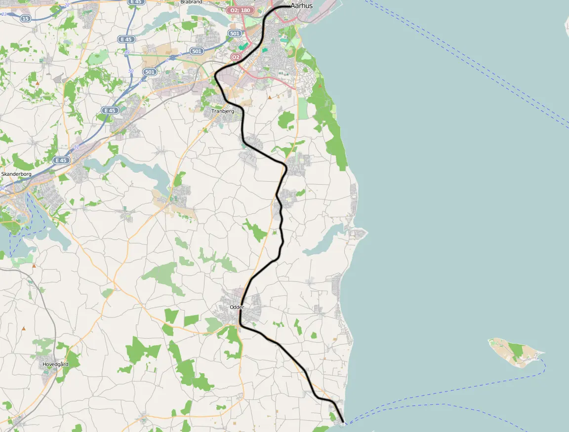 Banekort fra Aarhus-Odder-Hov (Odderbanen) (HHJ).