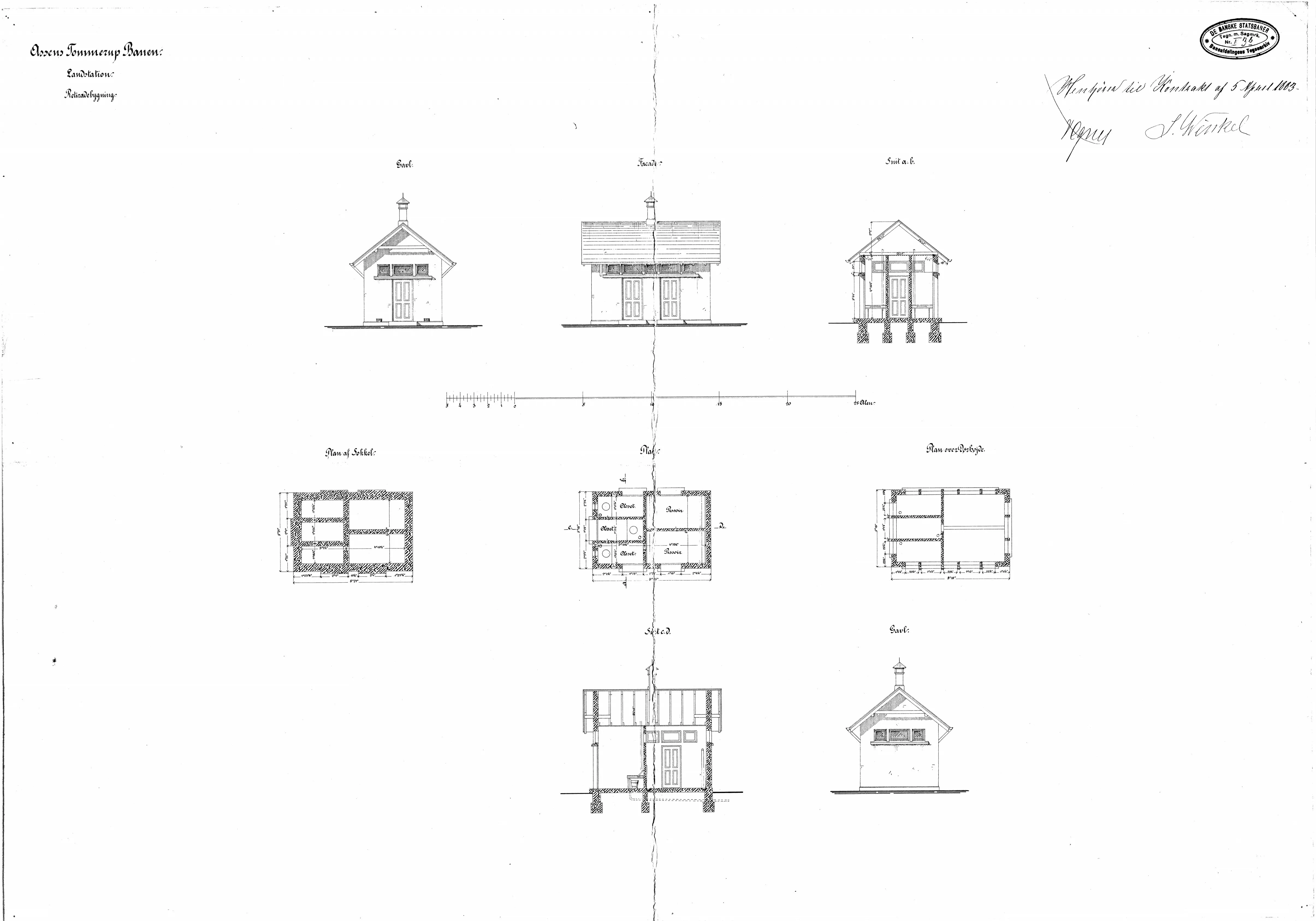 Tegning af Glamsbjerg Stations retirade. Tegning af Glamsbjerg Stations retirade.