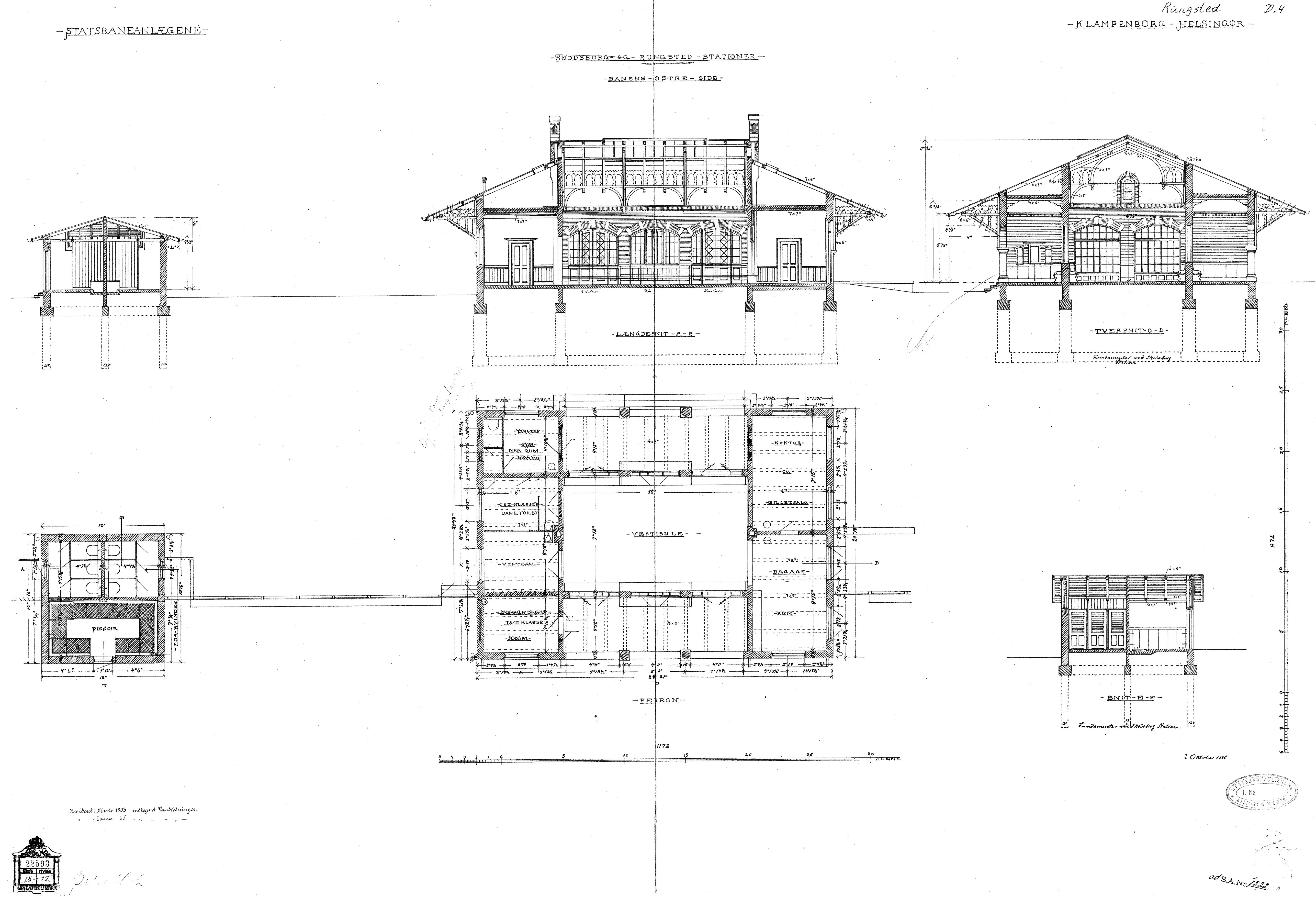 Tegning af Udkast til østre stationsbygning ved Rungsted Kyst Station.