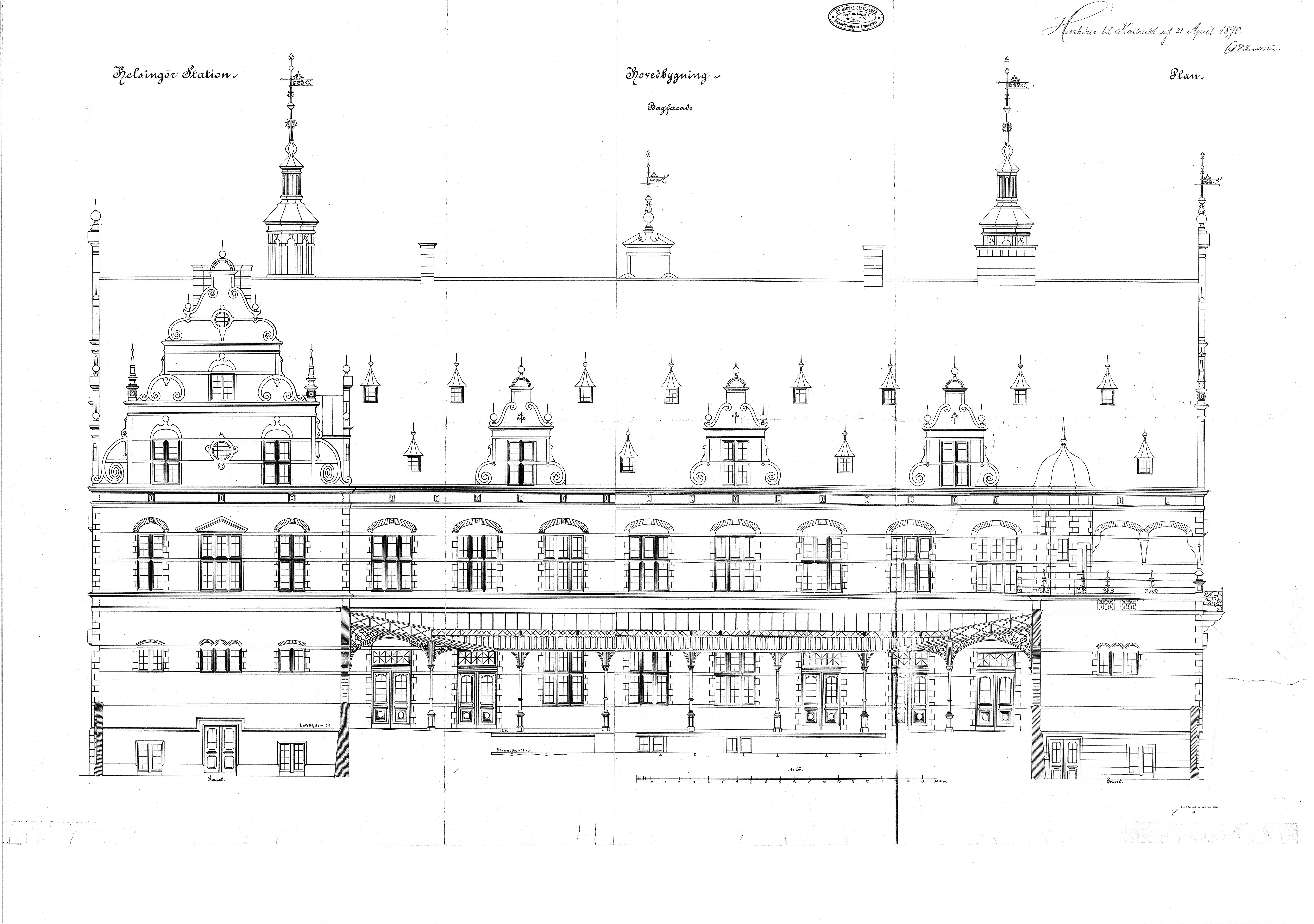 Tegning af Helsingør Banegård. Tegning af Helsingør Banegård.