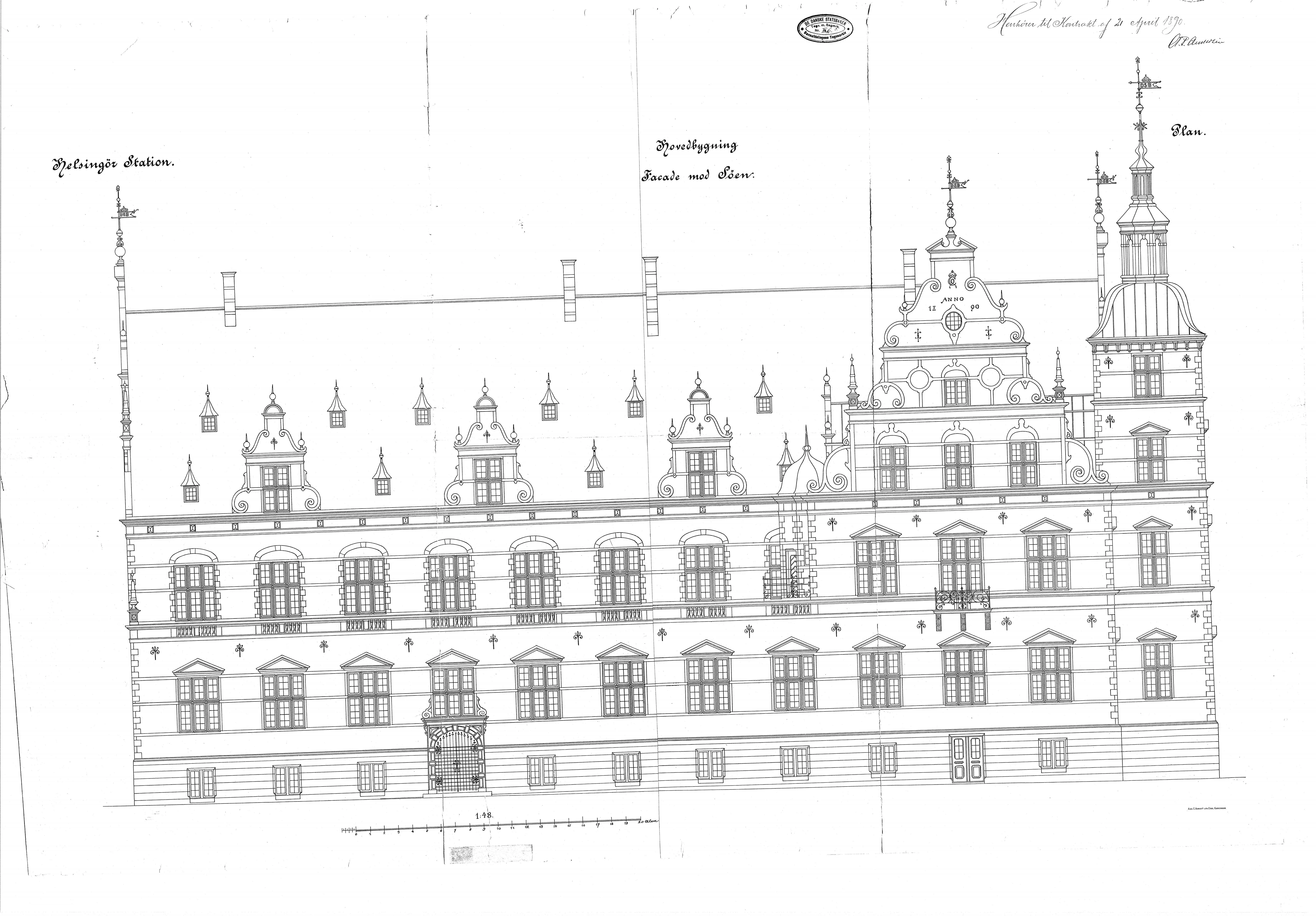 Tegning af Helsingør Banegård. Tegning af Helsingør Banegård.