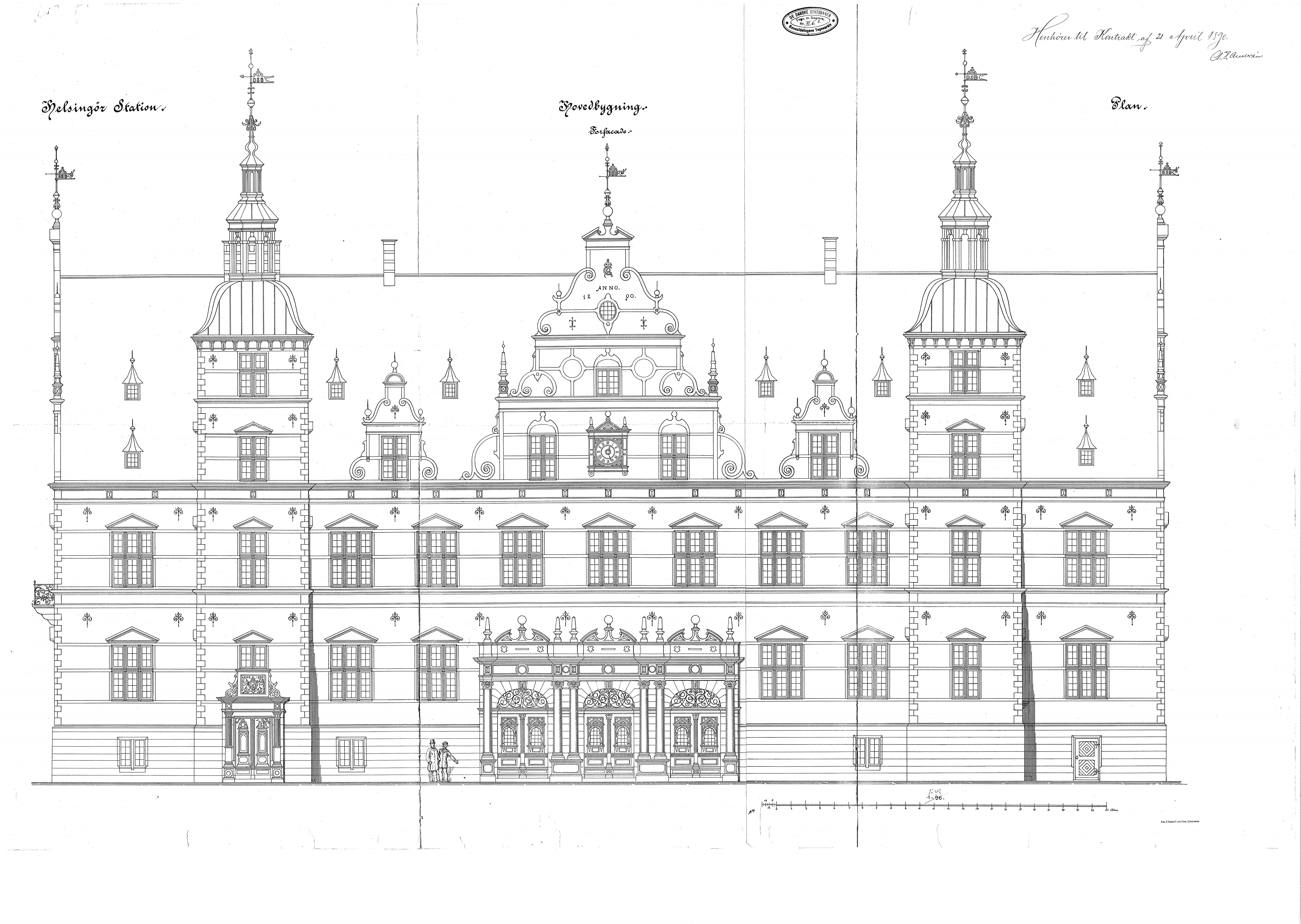 Tegning af Helsingør Banegård. Tegning af Helsingør Banegård.