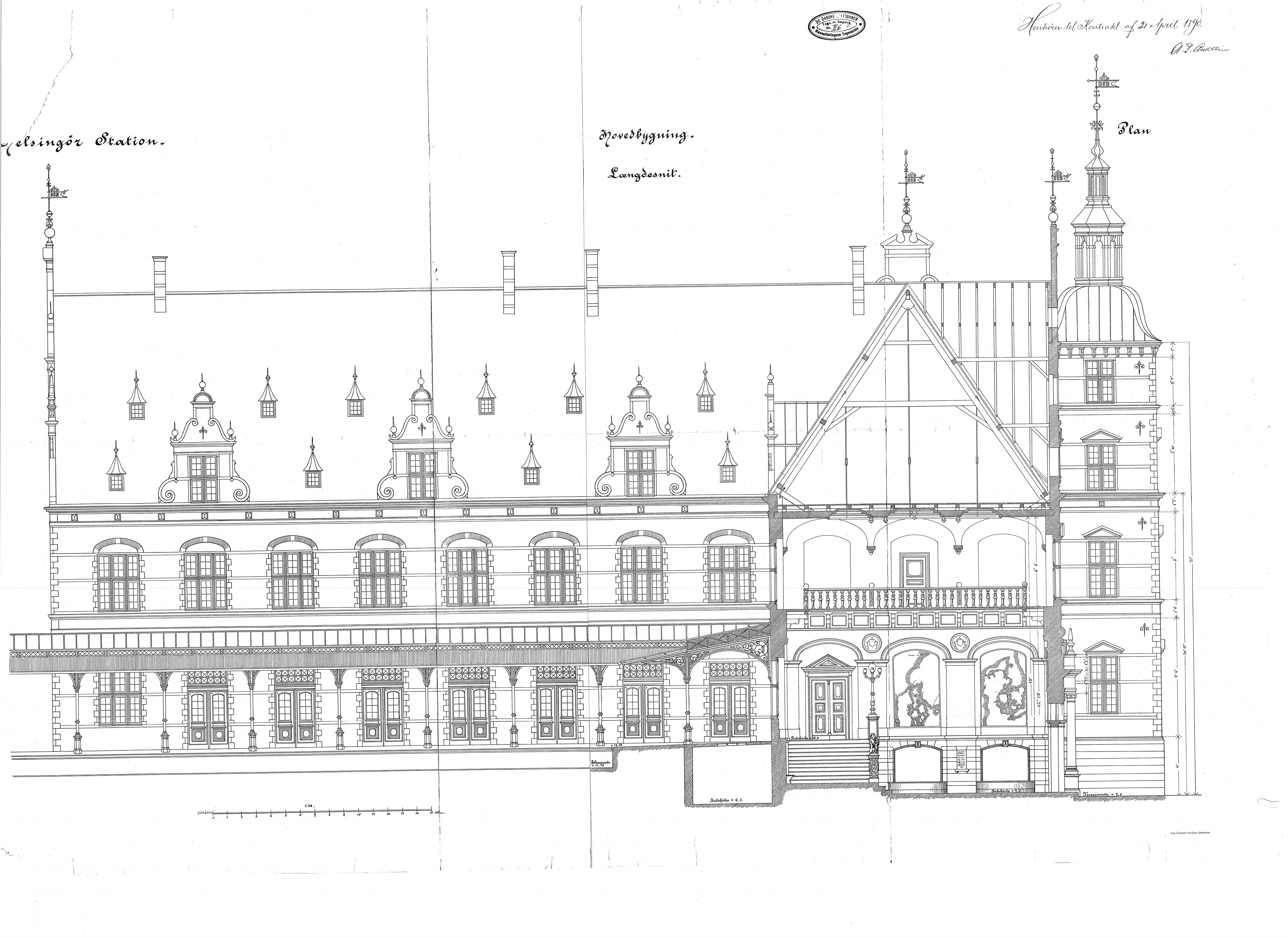 Tegning af Helsingør Banegård. Tegning af Helsingør Banegård.
