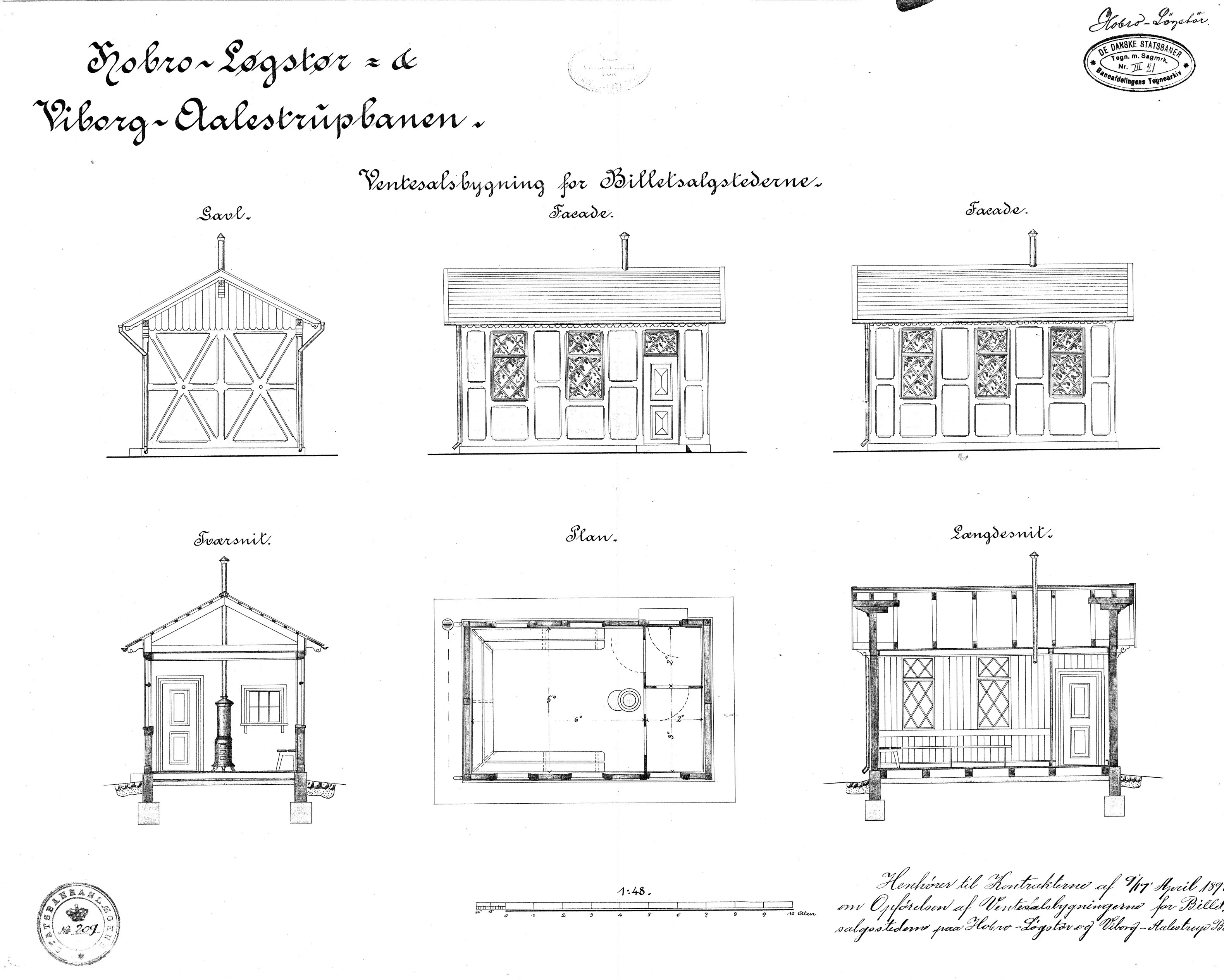 Tegning af Ventesalsbygning ved Store-Rørbæk Station. Tegning af Ventesalsbygning ved Store-Rørbæk Station.