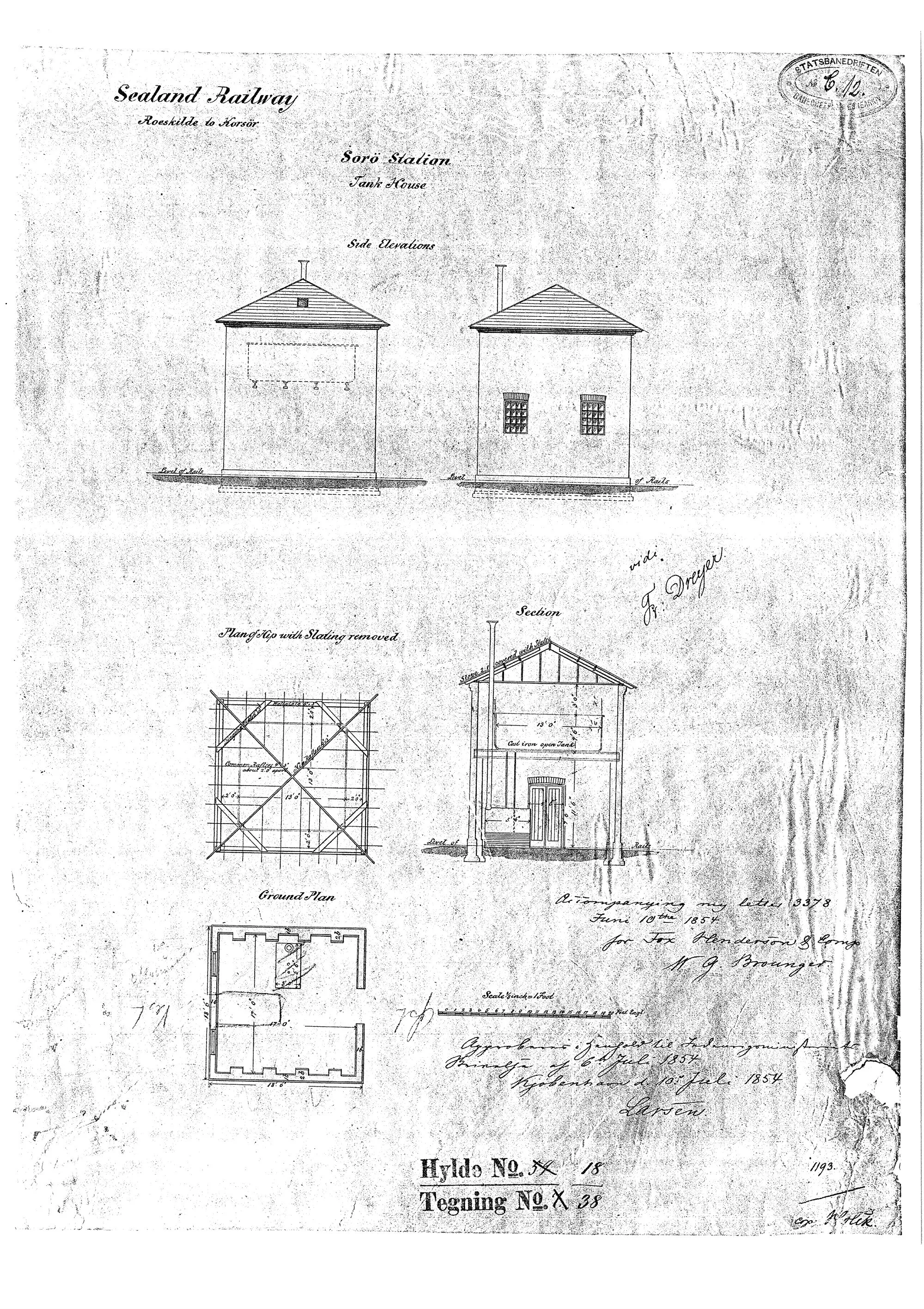 Tegning af Sorø Stations vandtårn. Tegning af Sorø Stations vandtårn.